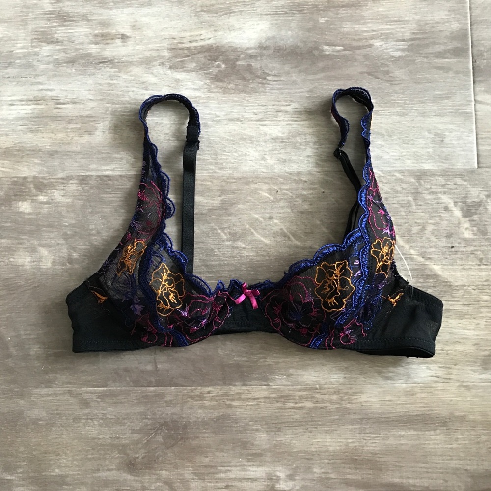 NEW Free People Black Embroidered Floral Bra - Picture 1 of 7